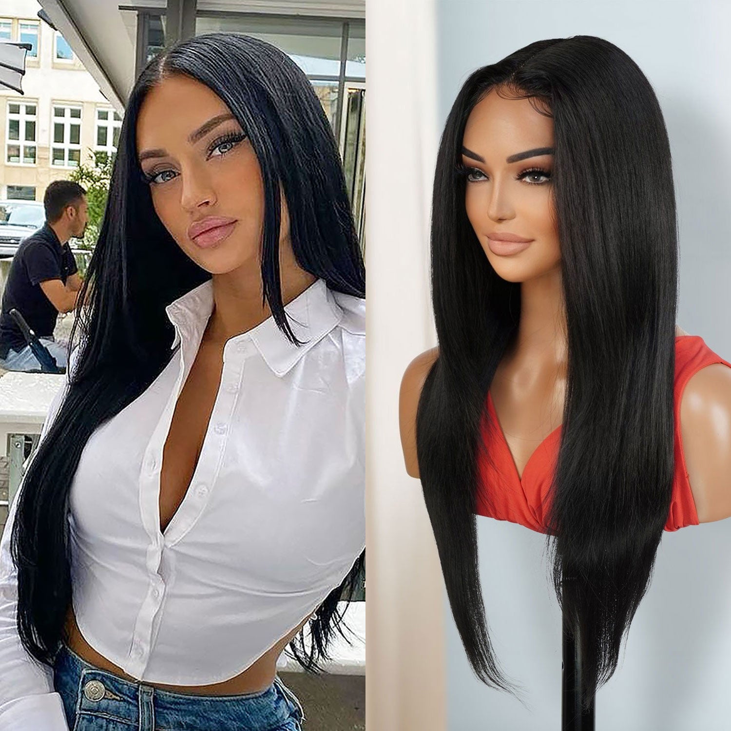 Introducing our stylish 26-inch waist-length straight lace front wig! Crafted with premium synthetic fibers, this wig guarantees a sleek and sophisticated appearance for any event. Its lace front design creates a natural hairline, and adjustable straps provide a secure and comfortable fit. Elevate your style or enhance your natural beauty with this essential wig. Shop now for the ultimate in style and versatility.