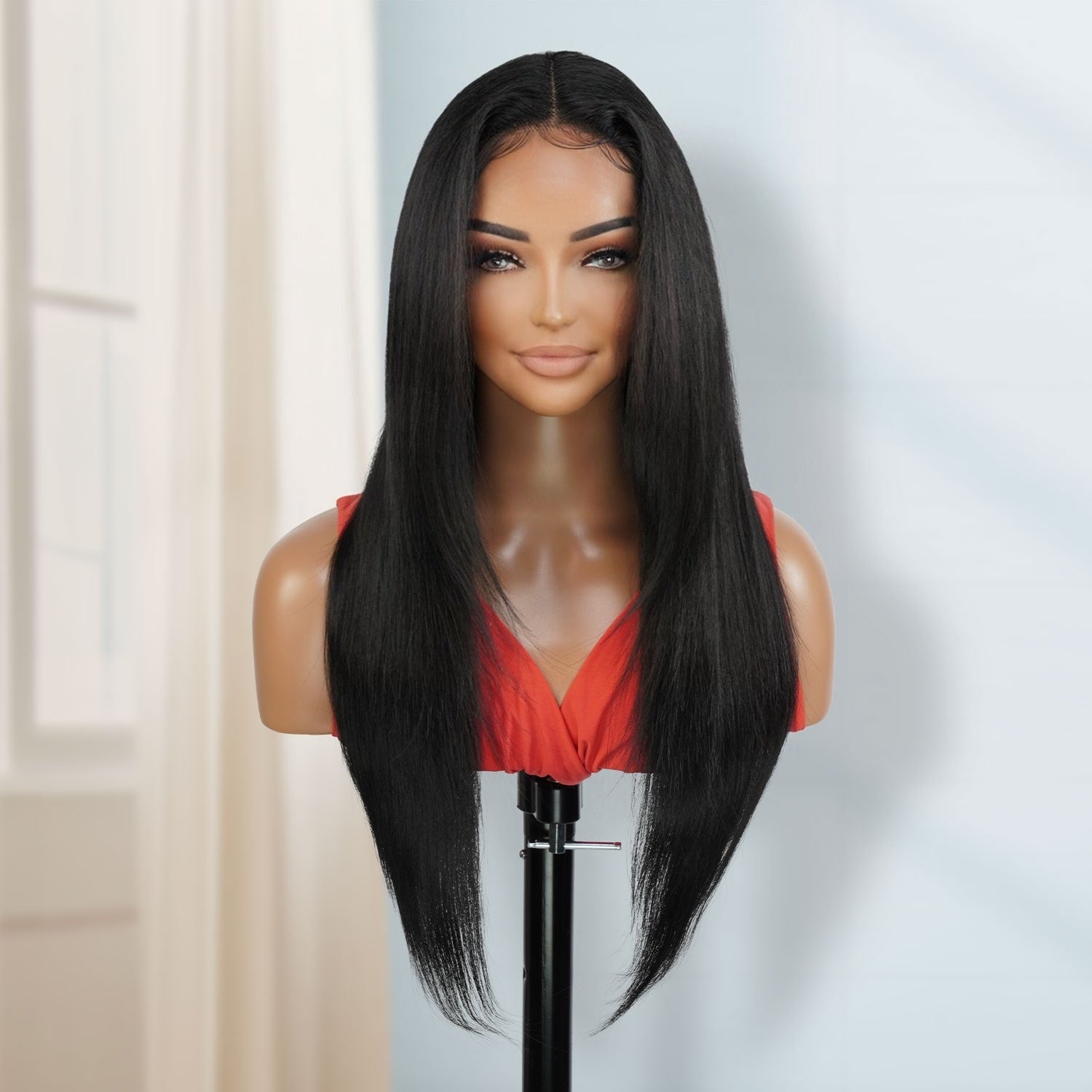 Introducing our stylish 26-inch waist-length straight lace front wig! Crafted with premium synthetic fibers, this wig guarantees a sleek and sophisticated appearance for any event. Its lace front design creates a natural hairline, and adjustable straps provide a secure and comfortable fit. Elevate your style or enhance your natural beauty with this essential wig. Shop now for the ultimate in style and versatility.