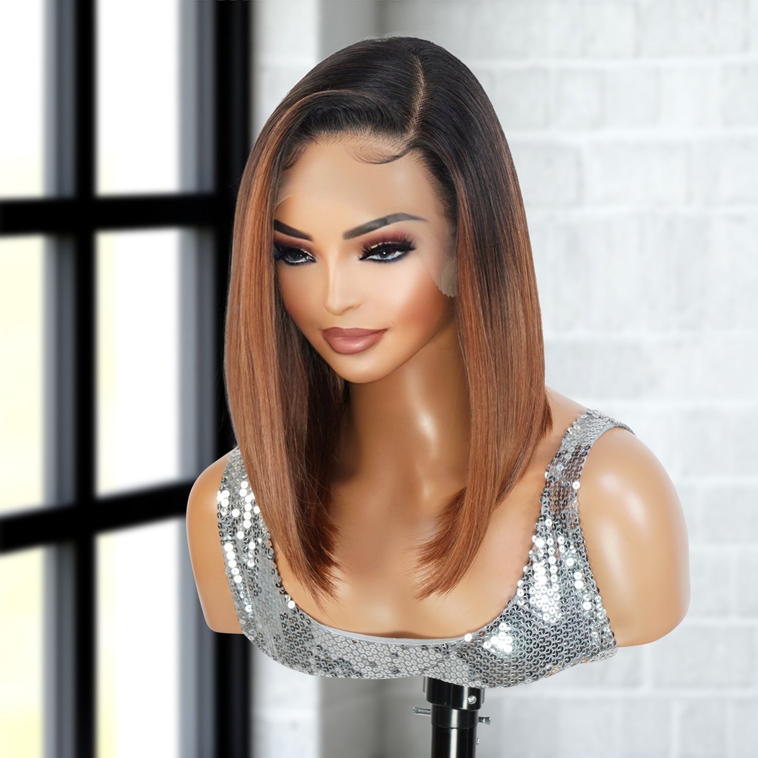 Multi-Parting, 13X6, Human Hair Blend, Frontal Wig, Invisible Lace, Pre-Plucked, Long Angled Bob, Shoulder-Length Bob,