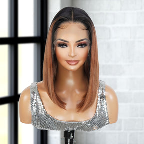 Multi-Parting, 13X6, Human Hair Blend, Frontal Wig, Invisible Lace, Pre-Plucked, Long Angled Bob, Shoulder-Length Bob, 