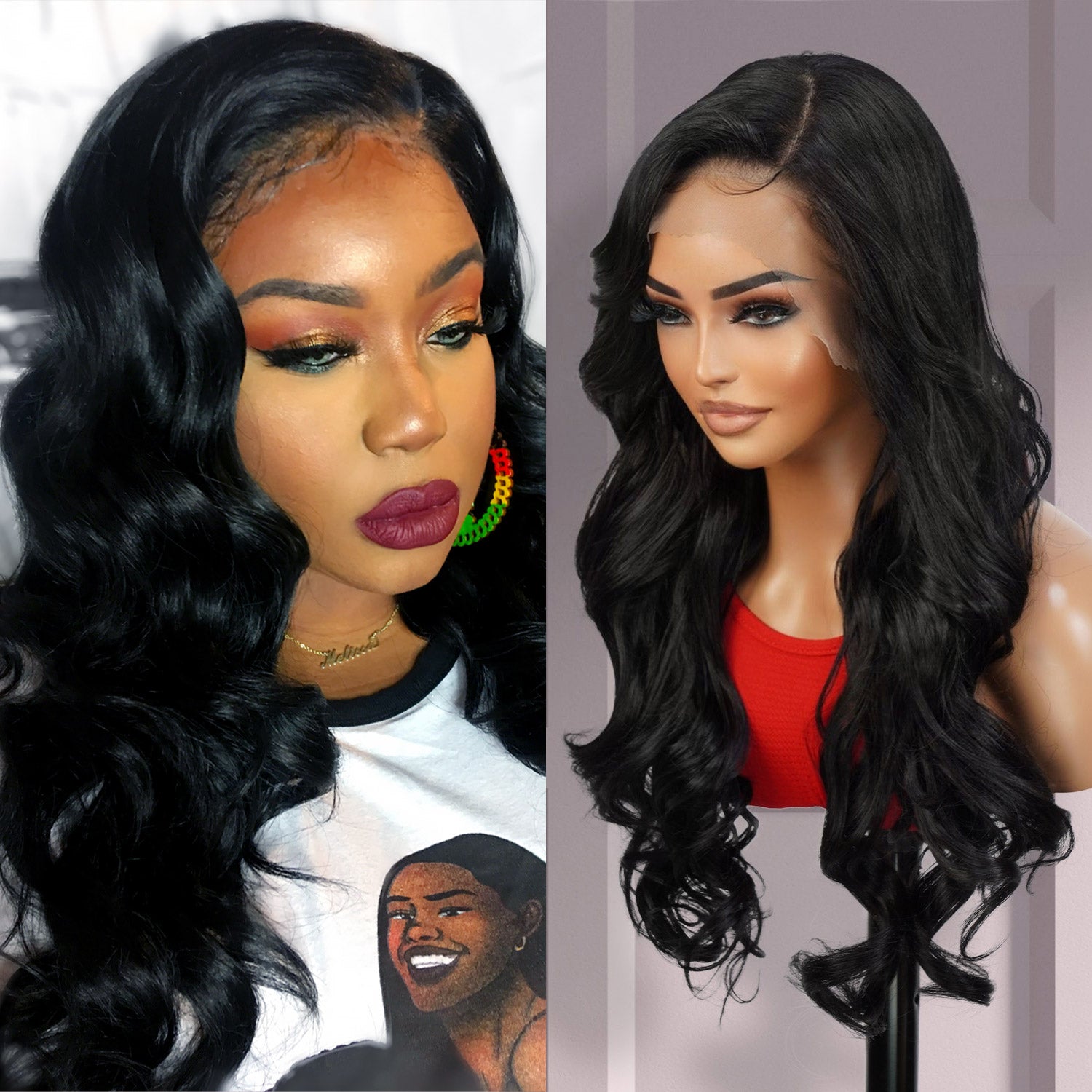 Multi-Parting, 13X6, Human Hair Blend, Frontal Wig, Invisible Lace, Pre-Plucked, Loose Curl, Layered Frontal, Loose Wave,