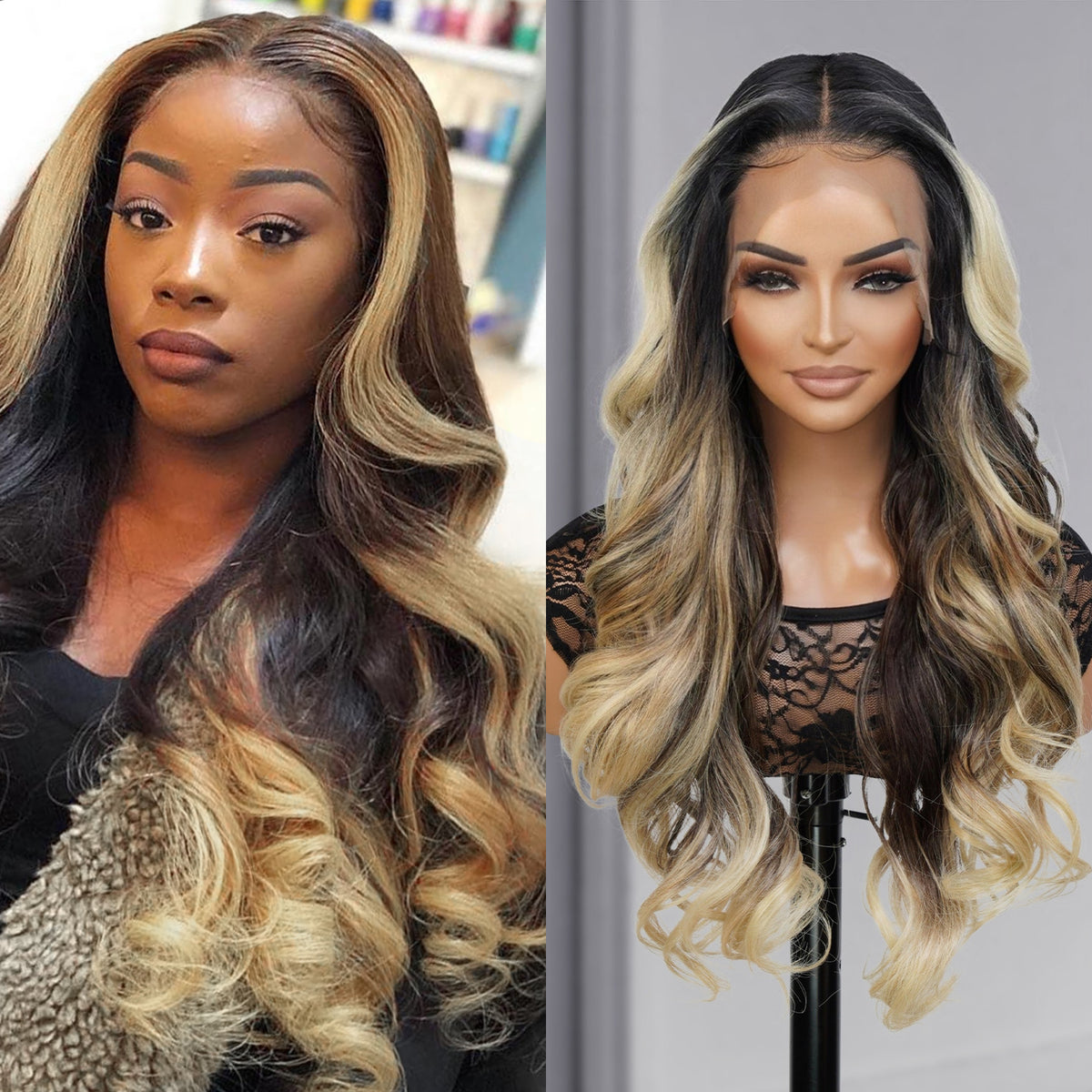 Multi-Parting, 13X6, Human Hair Blend, Frontal Wig, Invisible Lace, Pre-Plucked, Loose Curl, Layered Frontal, Loose Wave,