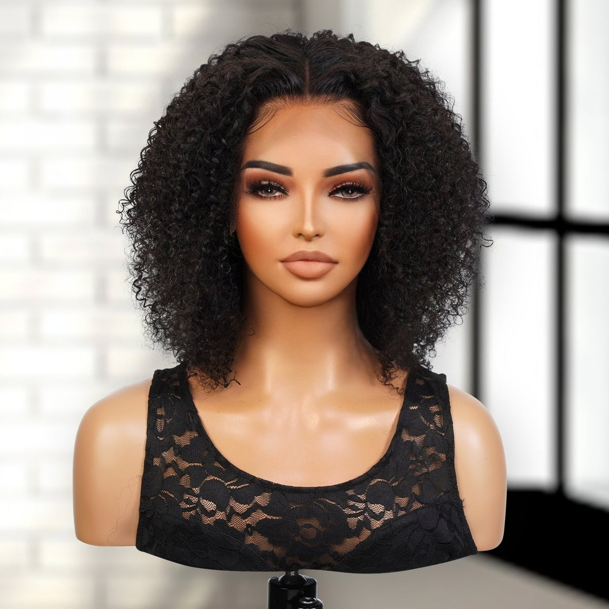 100% Brazilian Remi Virgin Human Hair HD Lace Frontal Wig Kinky Curl 8"