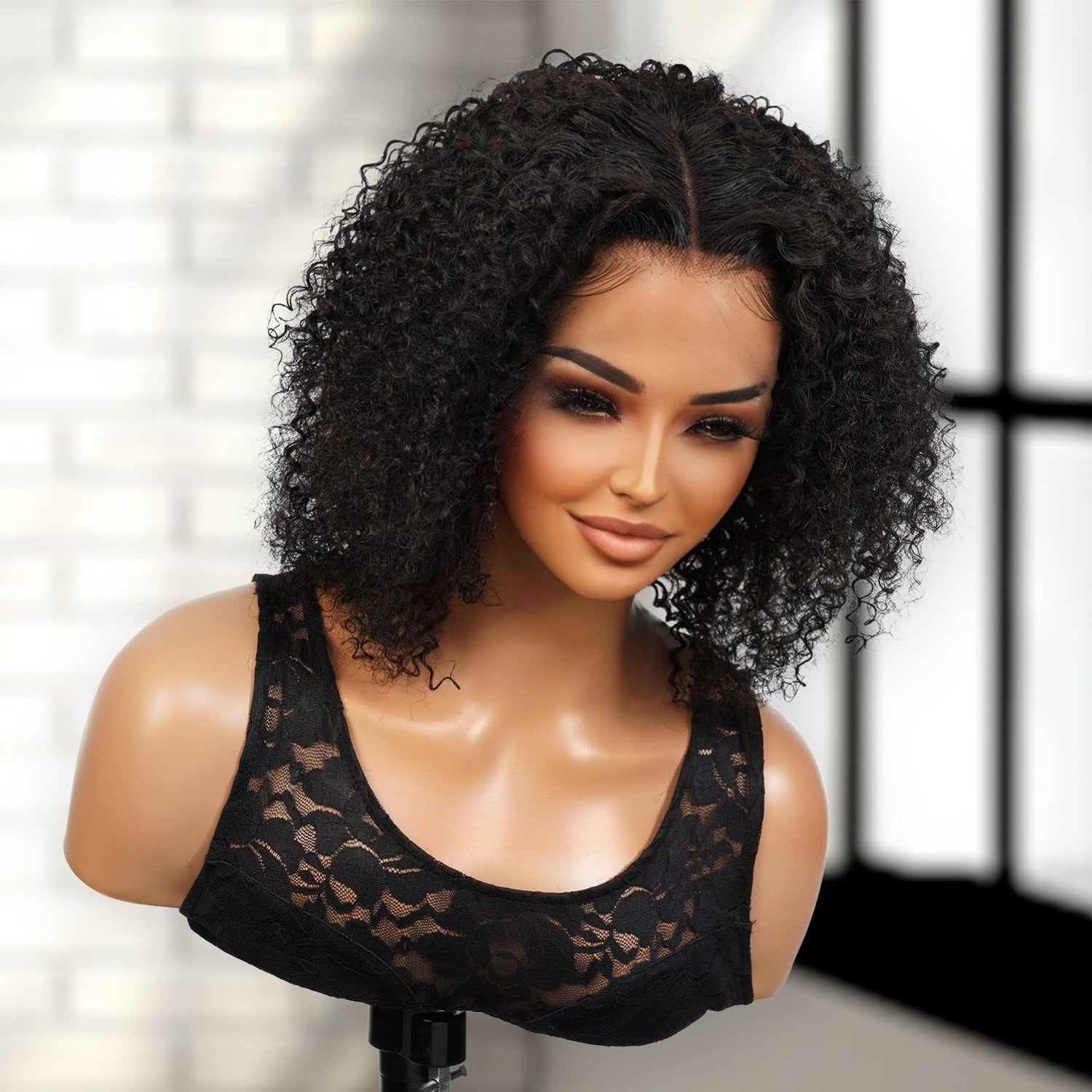 100% Brazilian Remi Virgin Human Hair HD Lace Frontal Wig Kinky Curl 8"