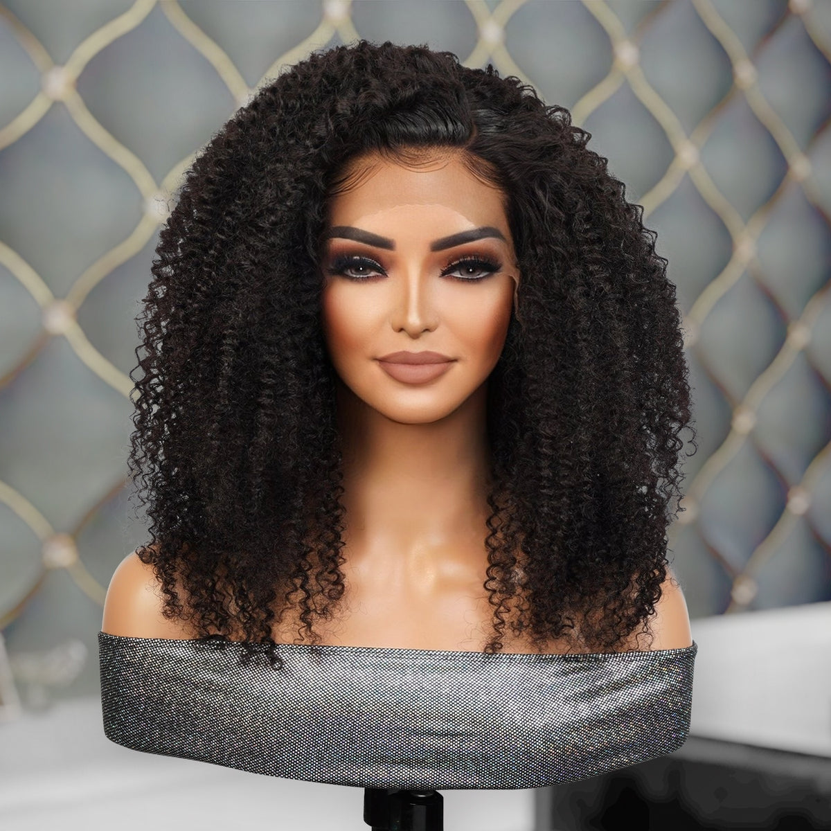 100% Brazilian Remi Virgin Human Hair HD Lace Frontal Wig Kinky Curl 10"