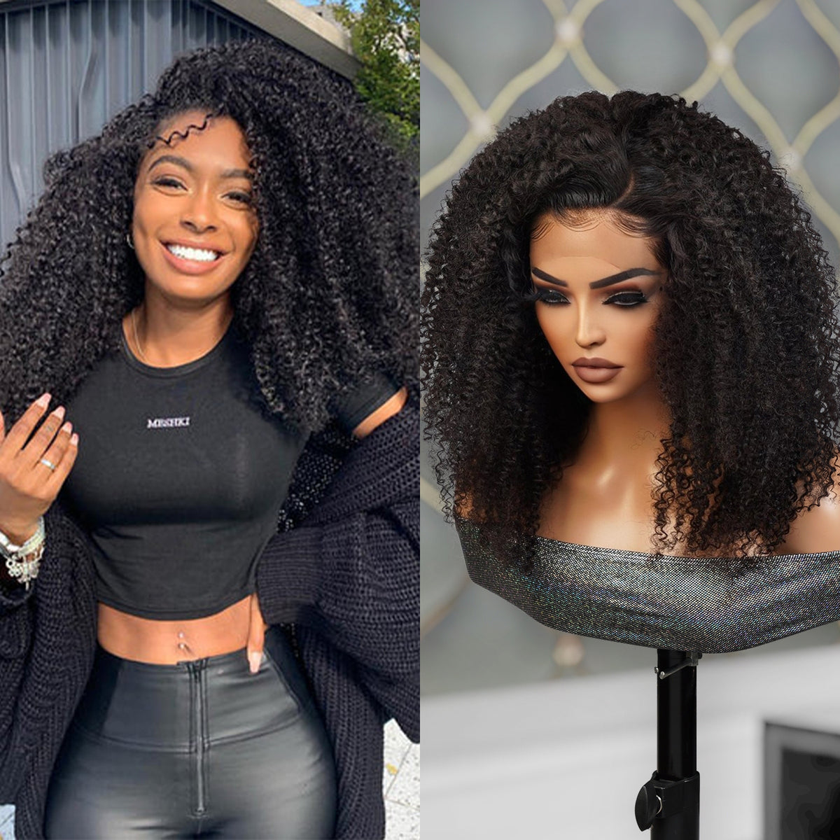 100% Brazilian Remi Virgin Human Hair HD Lace Frontal Wig Kinky Curl 10"