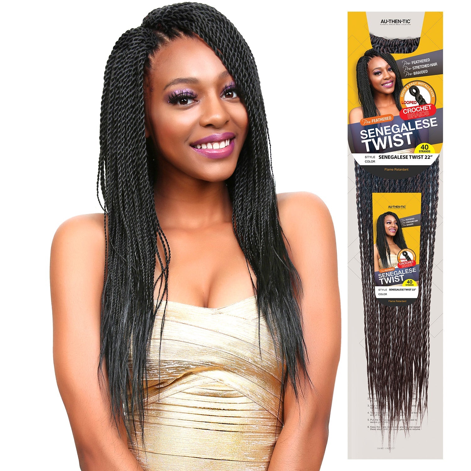 Authentic Synthetic Hair Pre-Looped Senegalese Twist Braid 22"