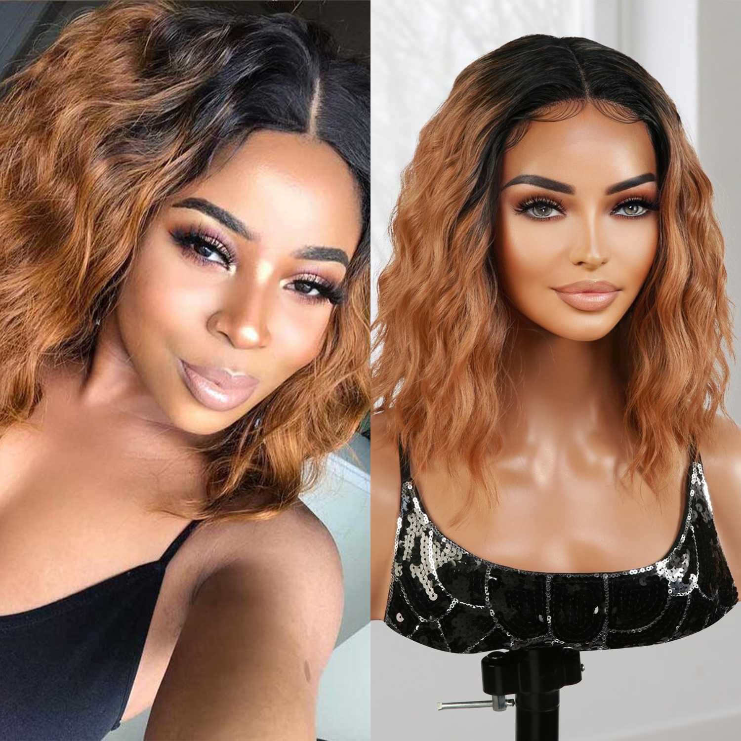 Introducing our gorgeous loose deep wave layered bob wig! Made with heat-resistant synthetic fibers, this wig features a middle part Swiss lace front for a natural-looking hairline. With a 12-inch length and curly wavy style, it adds volume and dimension to your hair. The layered bob cut adds a trendy touch. Perfect for black women, this easy-to-wear and style wig is a must-have. Shop now for ultimate style and versatility!