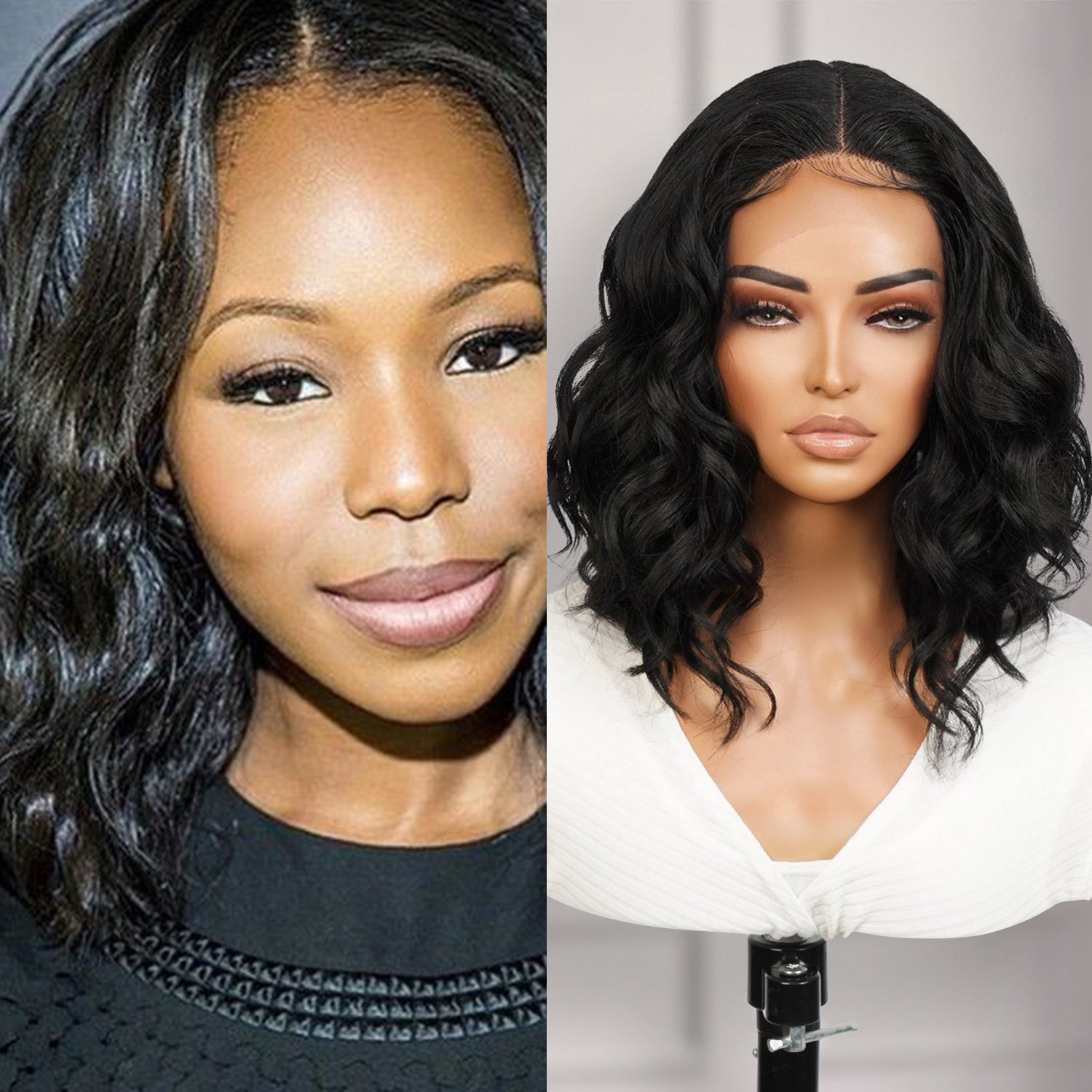  Introducing our stunning loose deep wave bob wig! Made with high-quality heat-resistant synthetic fibers, this wig features a middle center part Swiss lace front design for a natural-looking hairline. The wavy curly style adds volume and dimension to your hair, while the 12-inch length and bob cut offer a trendy touch. Perfect for black women, this easy-to-wear and style wig is a must-have for any occasion. Shop now for ultimate style and versatility!