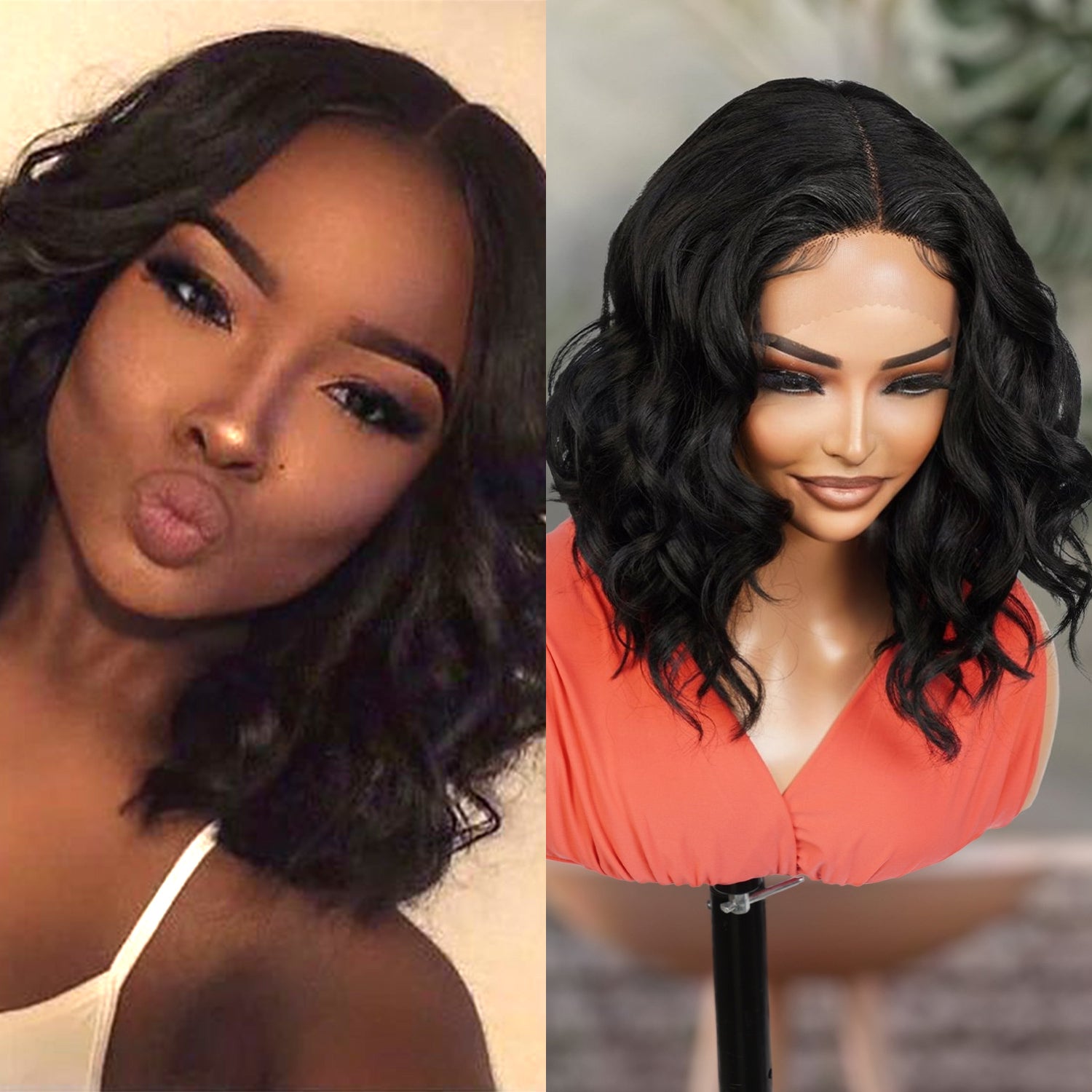 Introducing our stunning loose deep wave bob wig! Made with high-quality heat-resistant synthetic fibers, this wig features a middle center part Swiss lace front design for a natural-looking hairline. The wavy curly style adds volume and dimension to your hair, while the 12-inch length and bob cut offer a trendy touch. Perfect for black women, this easy-to-wear and style wig is a must-have for any occasion. Shop now for ultimate style and versatility!