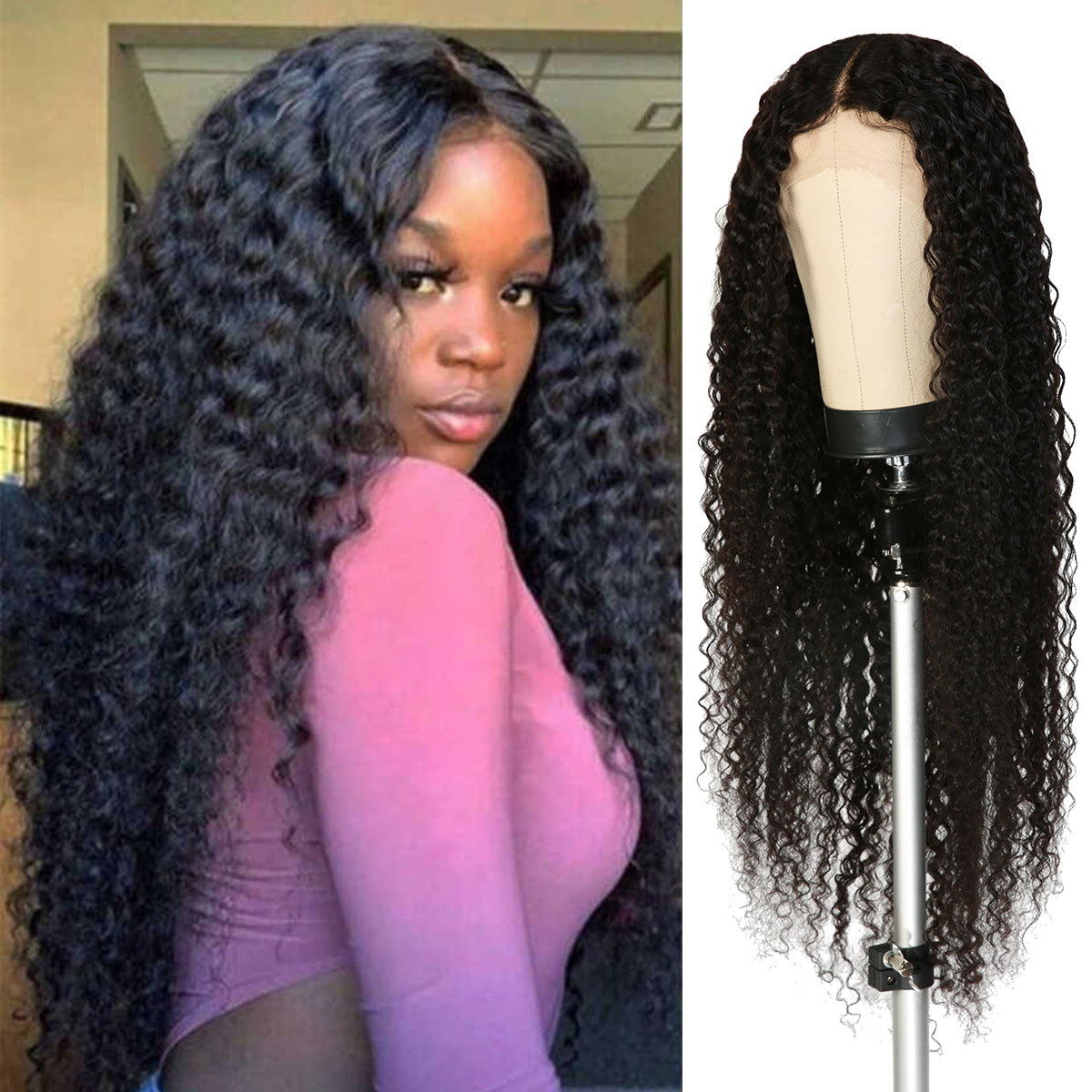 Most affordable human hair lace wig that Exclusively developed and defined lace wigs by AliHairs, It made by Unprocessed Virgin Human hair, Long Curly hairstyle, The cap is flexible elastic net material, Can Be Dyed All colors, It is perfect for everyday use or any other special occasion. Curly hair never gets out of trend.
