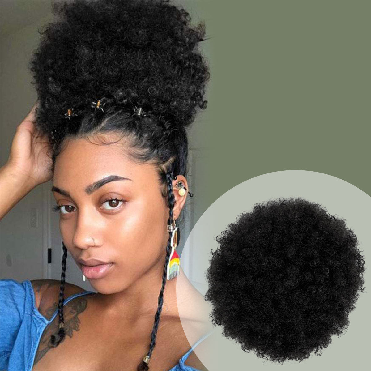 Retro Puff, Afro Pony, Medium Ponytail