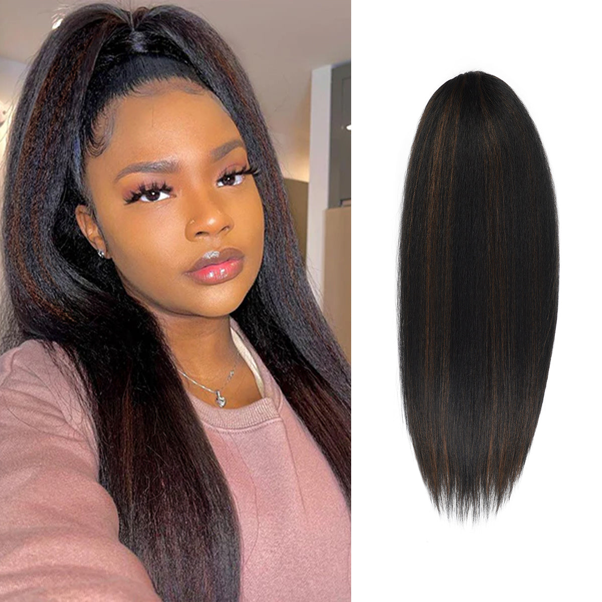 Instant Glitz Synthetic Drawstring Ponytail Natural Yaki Straight 24"