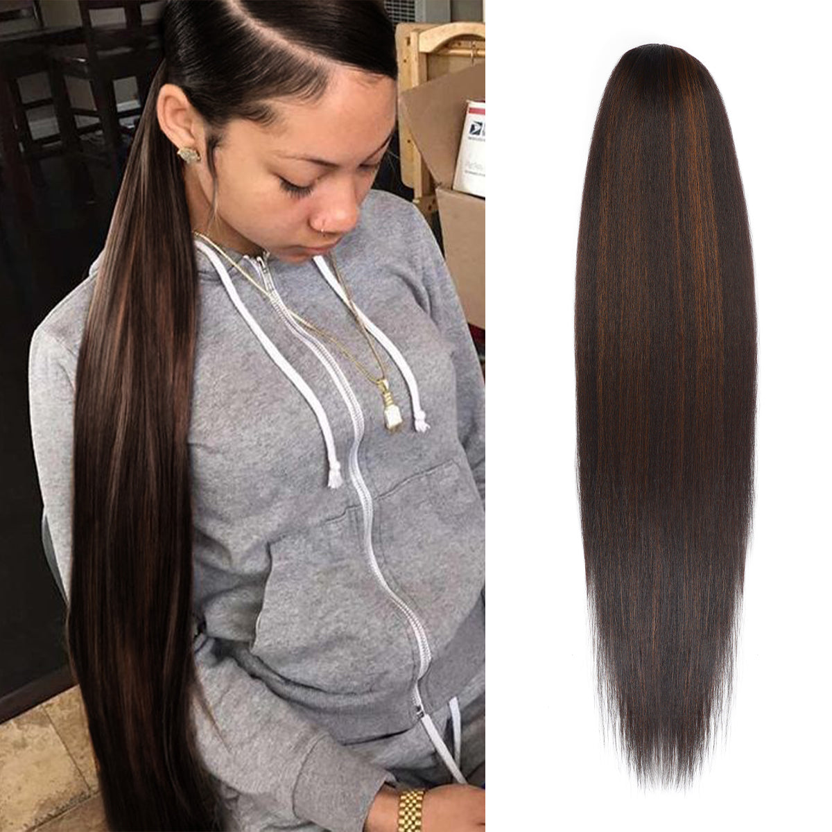 Instant Glitz Synthetic Drawstring Ponytail Straight 36"