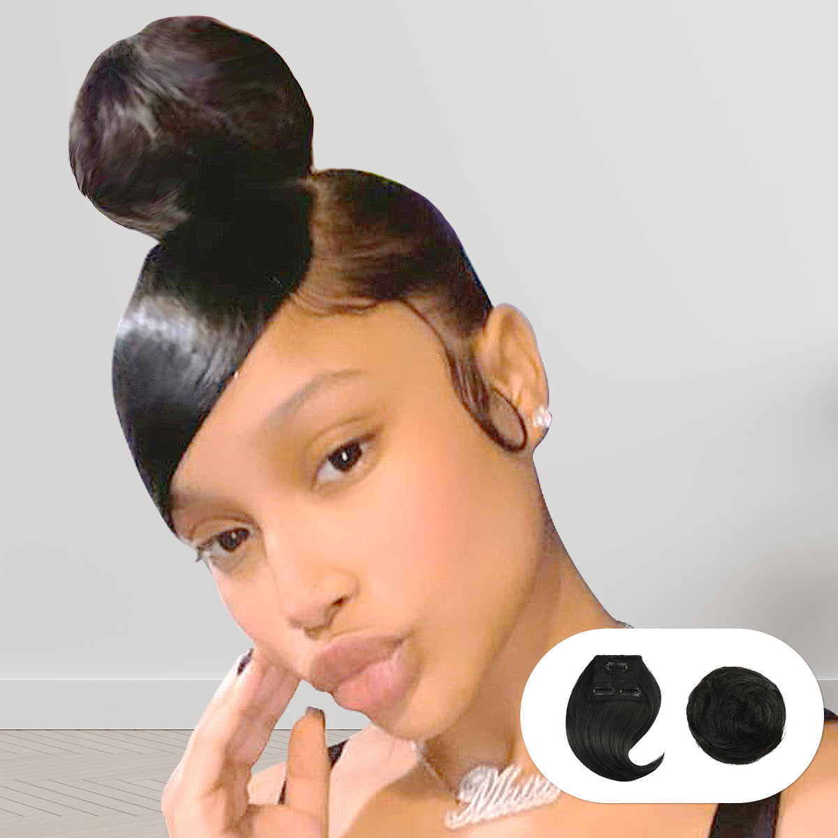 Combination, Swoop Side Bang, Curtain Bang, Layered Bang, Hair Piece, Natural Bun, Twist Bun, Donut Bun, Medium Bun