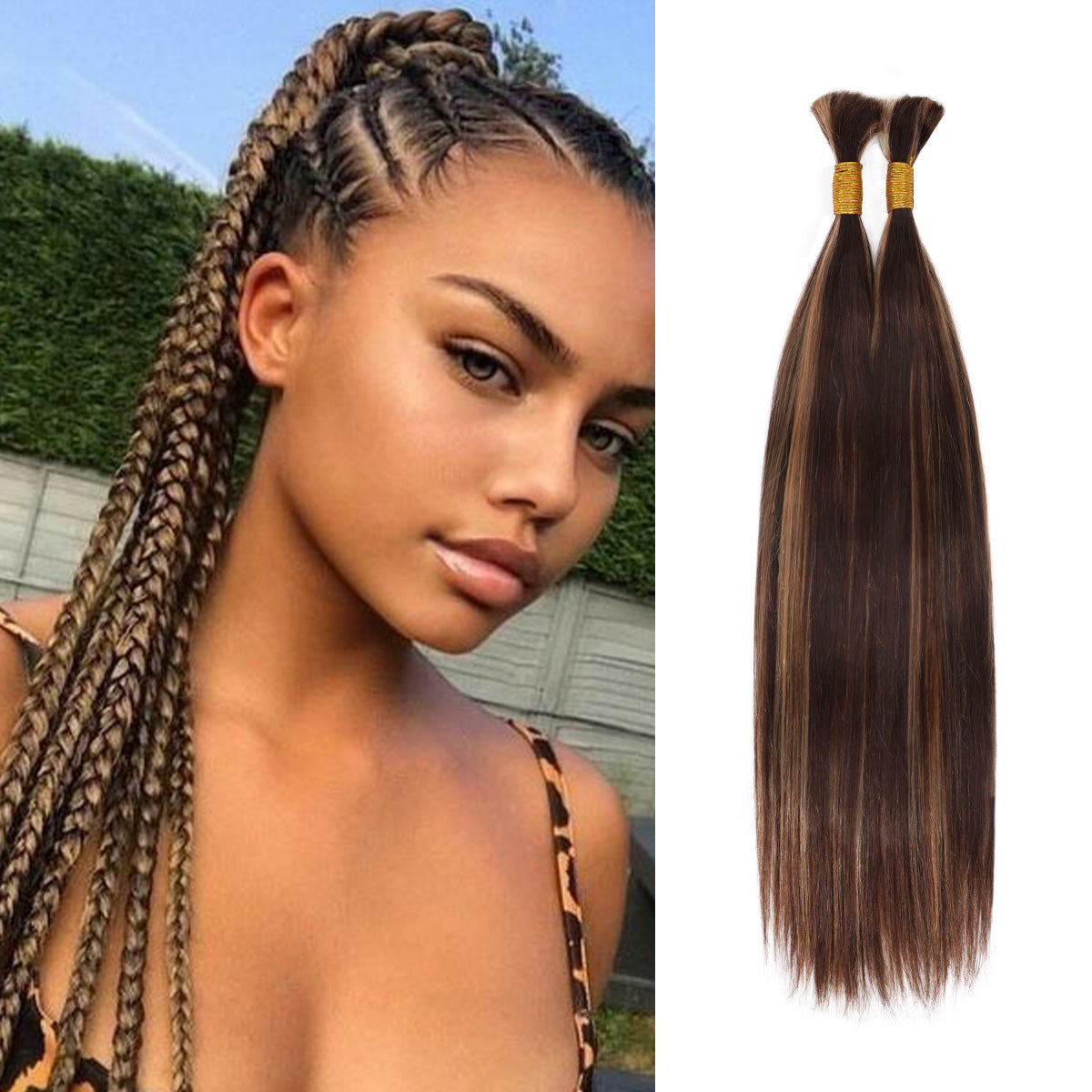 Starlet 100% Virgin Unprocessed Human Braiding Hair 4/27 Caramel Brown Highlight Straight Bulk