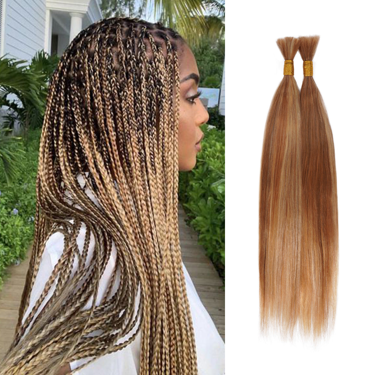 Starlet 100% Virgin Unprocessed Human Braiding Hair 27/613 Honey Blonde Highlight Straight Bulk