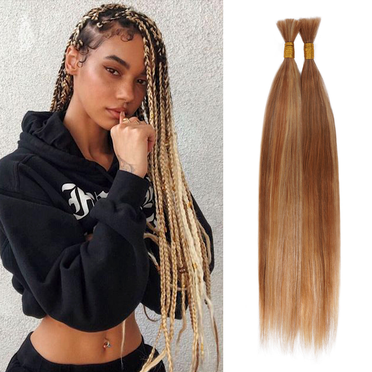 Straight, Micro braid, Human Hair Bulk