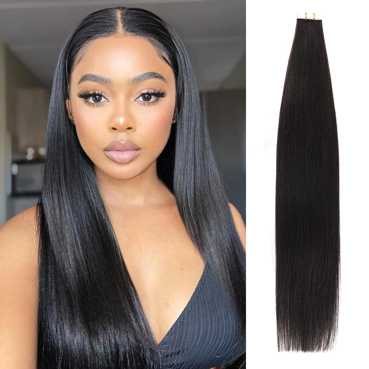 Human Hair, Tape, Yaki, Straight, Natural Texture