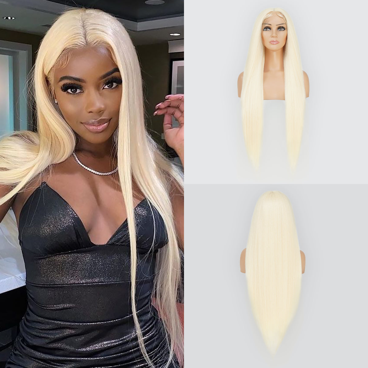 Introducing our stunning 36-inch waist-length straight Swiss lace front wig! Made with heat-resistant synthetic fibers, this wig offers a natural-looking hairline with a 4.5" deep middle center part design, perfect for black women. The soft Swiss lace front ensures comfort and security, while adjustable straps allow for a customizable fit. Elevate your style and enhance your beauty effortlessly with this must-have wig. Shop now for ultimate style and versatility!