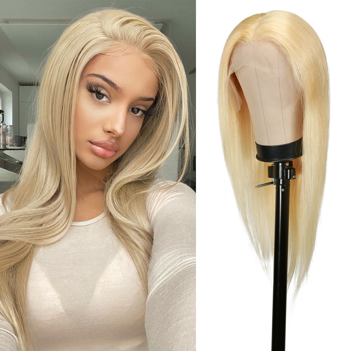 Human Hair, Lace Wig, 13x4, Frontal, Blonde, Free Part, Straight