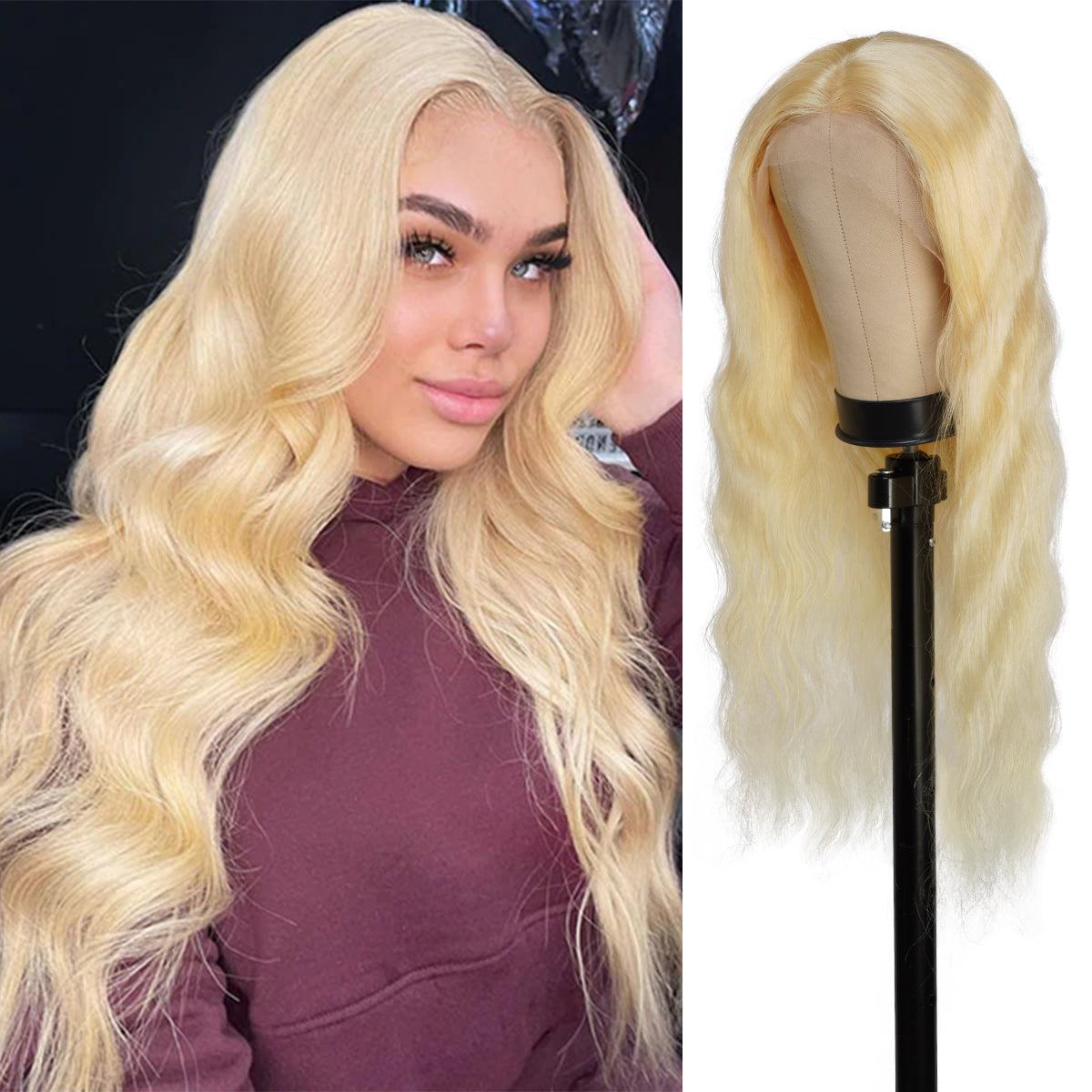 Human 613 blonde wigs are high-end, bleached, It has natural hairline which can be customized, Classical body wave hairstyle with blonde color, T-Center part human hair lace front wigs, Trending tiktok viral wig, best wavy wig on tiktok, Glueless T Part Wig 613 Blonde Body Wave Lace Wigs, Pre Plucked With Baby Hair