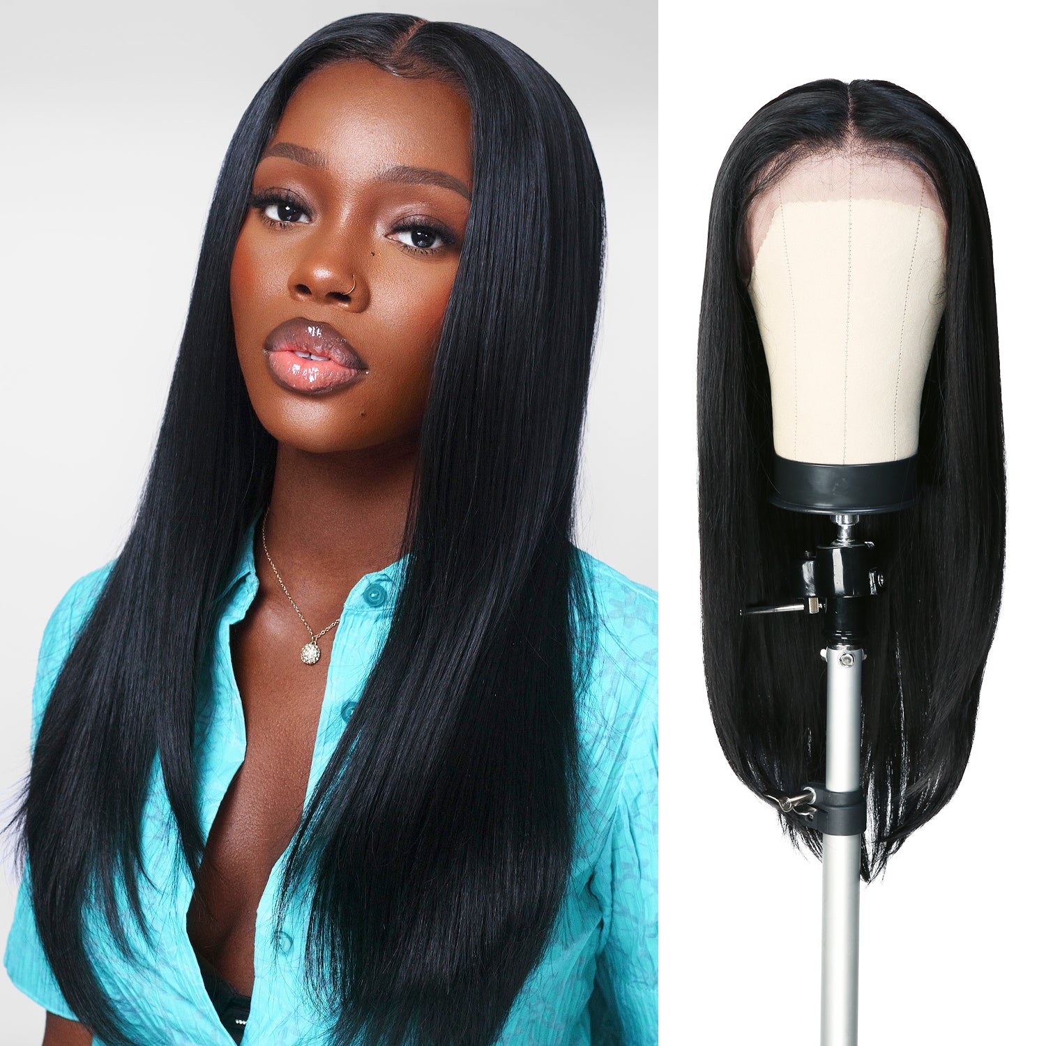 Multi-Parting, 13X6, Human Hair Blend, Frontal Wig, Invisible Lace, Pre-Plucked, Long Straight Wig, 