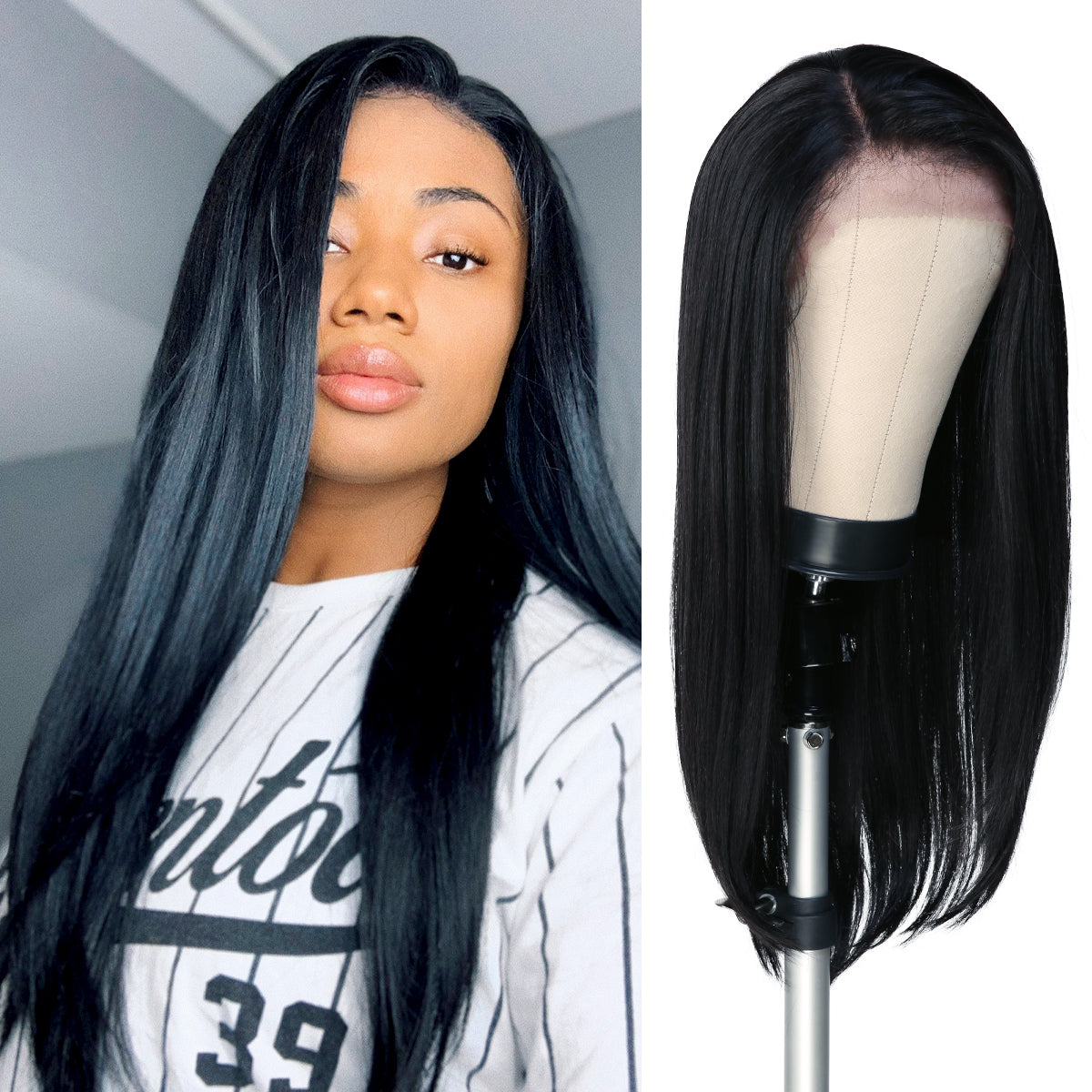 Multi-Parting, 13X6, Human Hair Blend, Frontal Wig, Invisible Lace, Pre-Plucked, Long Straight Wig, 