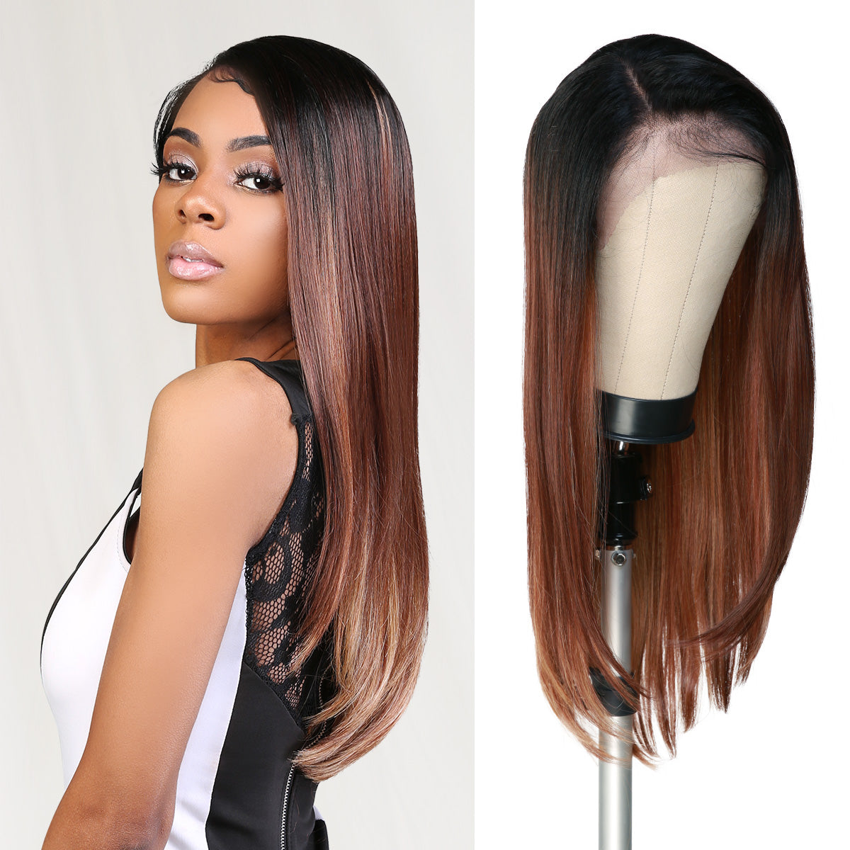 Multi-Parting, 13X6, Human Hair Blend, Frontal Wig, Invisible Lace, Pre-Plucked, Long Straight Wig, 