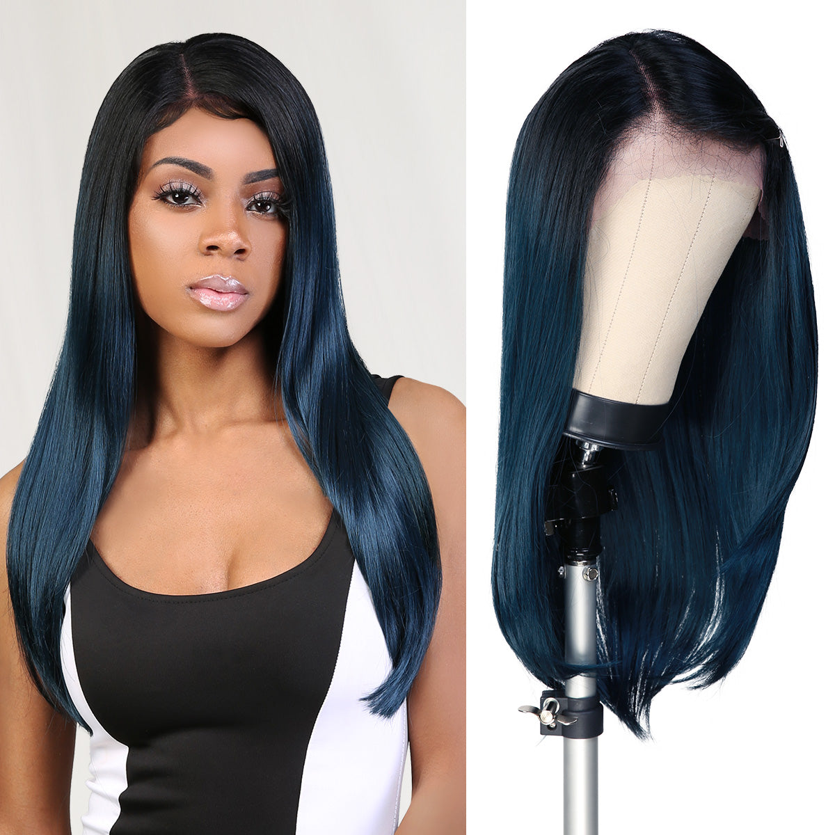 Multi-Parting, 13X6, Human Hair Blend, Frontal Wig, Invisible Lace, Pre-Plucked, Long Straight Wig, 