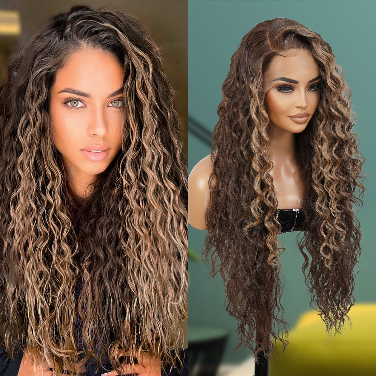 Multi-Parting, 13X6, Human Hair Blend, Frontal Wig, Invisible Lace, Deep Twist, Loose Wave, Pre-Plucked, Curly Wig,