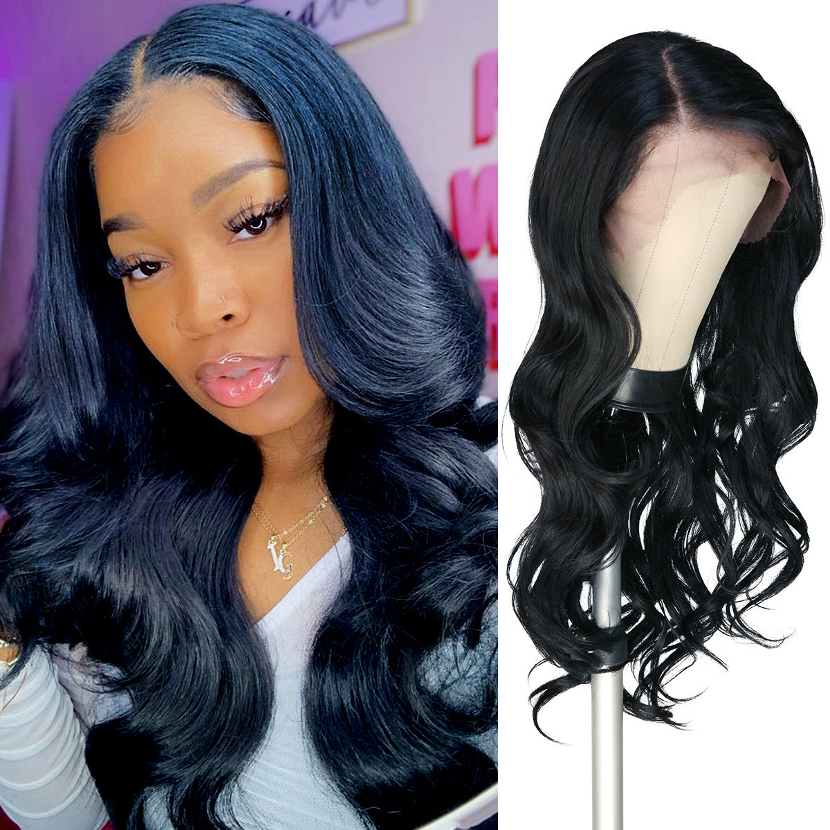 Multi-Parting, 13X6, Human Hair Blend, Frontal Wig, Invisible Lace, Pre-Plucked, Long Loose Curl, Layered Curls,
