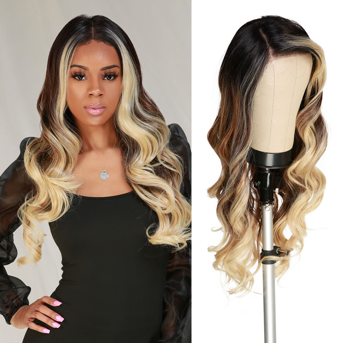 Multi-Parting, 13X6, Human Hair Blend, Frontal Wig, Invisible Lace, Pre-Plucked, Long Loose Curl, Layered Curls,