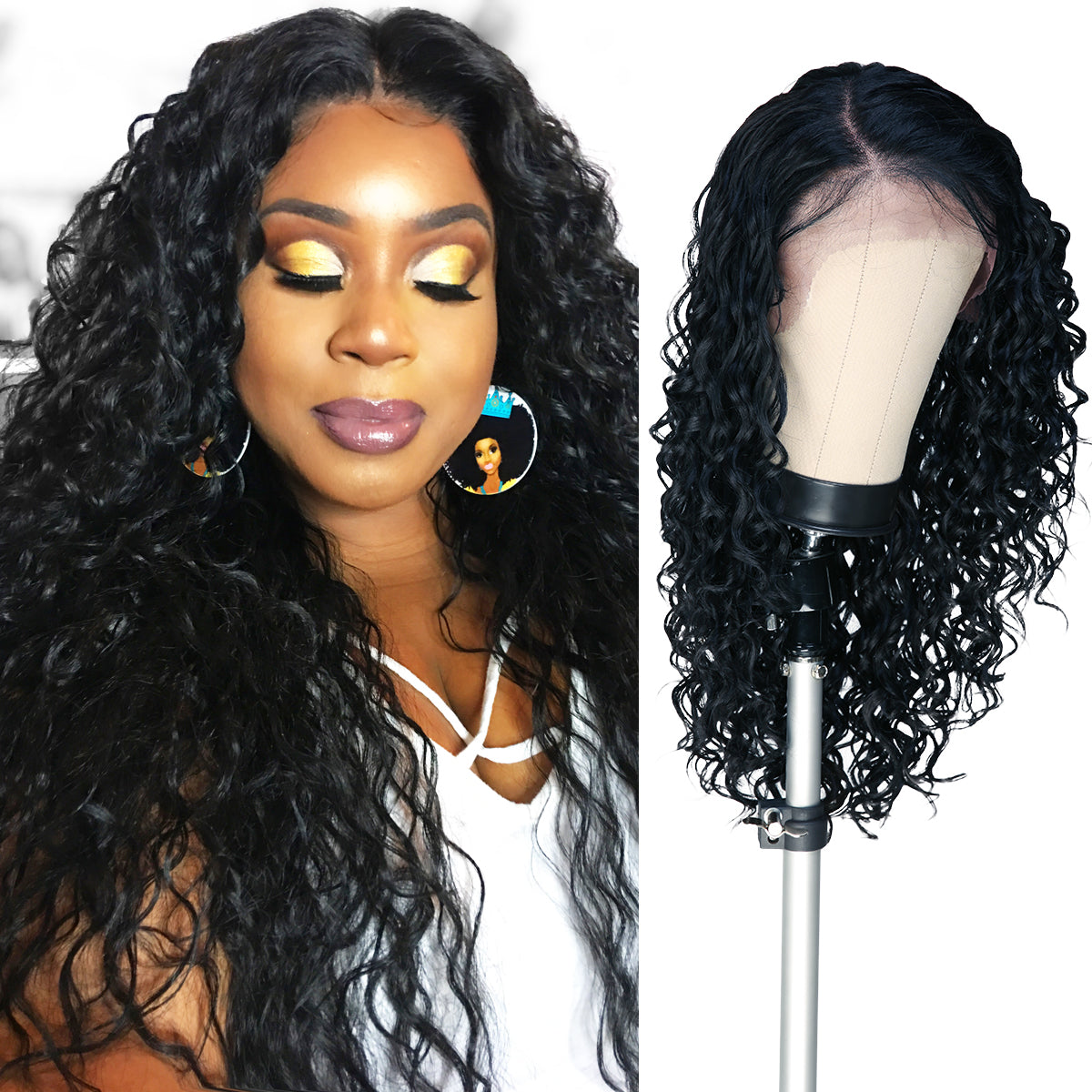 Multi-Parting, 13X6, Human Hair Blend, Frontal Wig, Invisible Lace, Pre-Plucked, Curly Wig, Rodded Curls, Ringlet Curl Pattern, Layered Curly Wig, Volume Wigs,