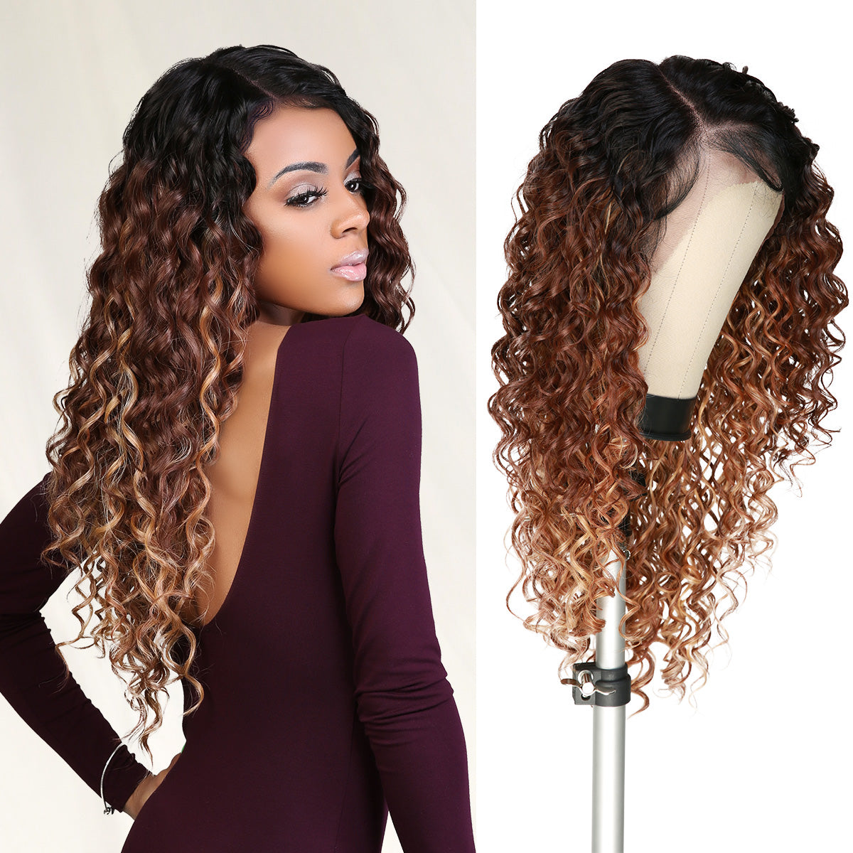 Multi-Parting, 13X6, Human Hair Blend, Frontal Wig, Invisible Lace, Pre-Plucked, Curly Wig, Rodded Curls, Ringlet Curl Pattern, Layered Curly Wig, Volume Wigs,