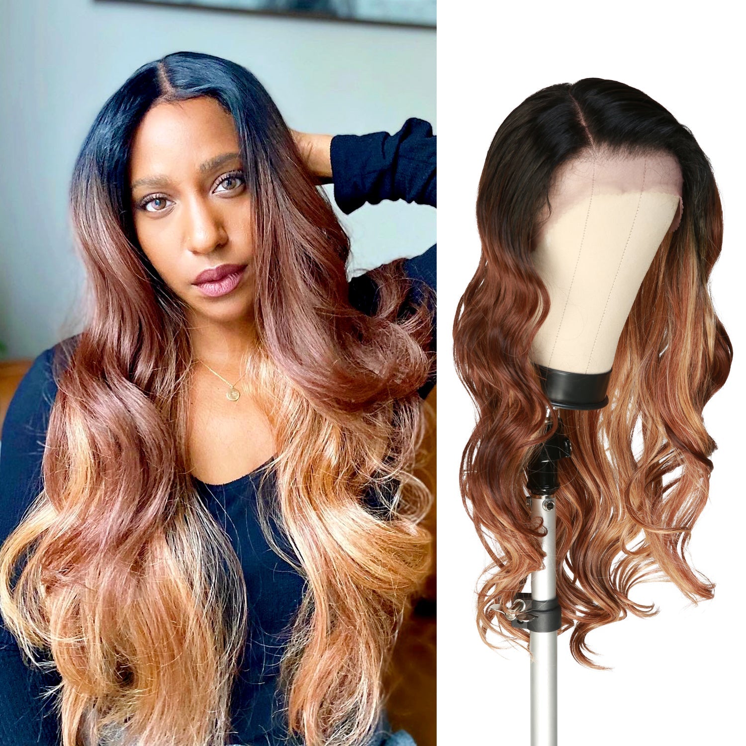Multi-Parting, 13X6, Human Hair Blend, Frontal Wig, Invisible Lace, Pre-Plucked, Long Loose Curl, Layered Curls,