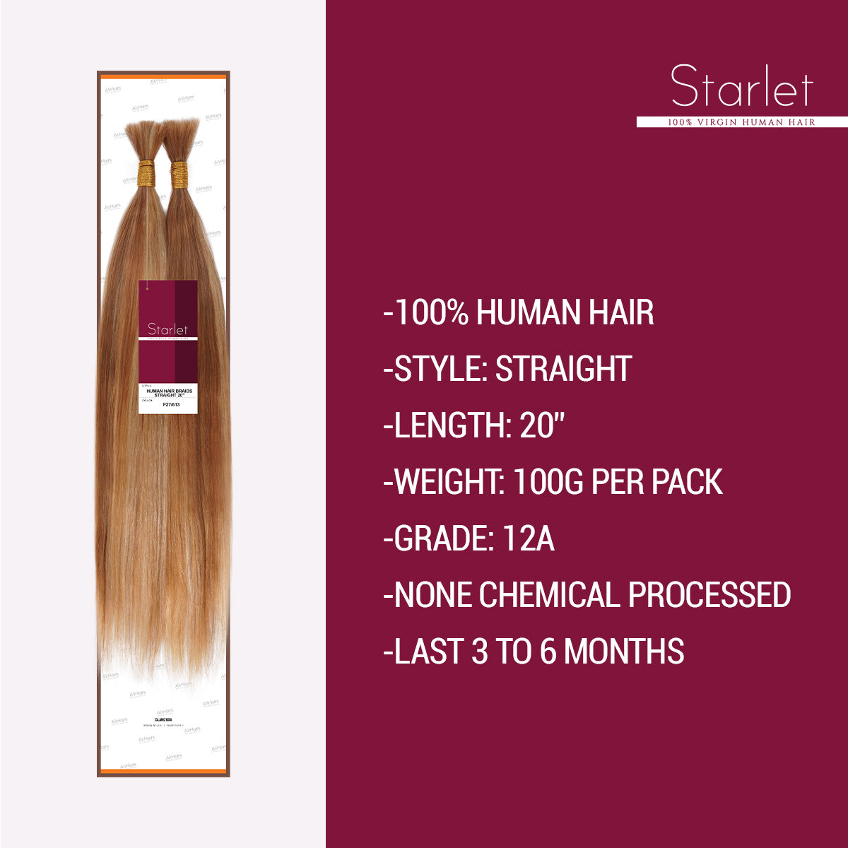 Straight, Micro braid, Human Hair Bulk 