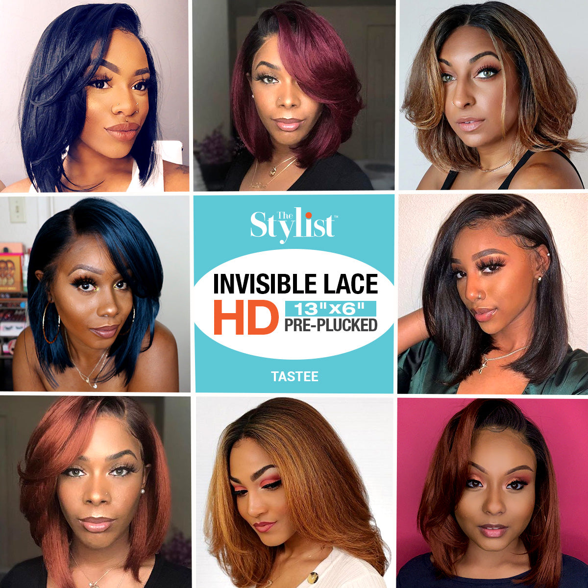 Multi-Parting, 13X6, Human Hair Blend, Frontal Wig, Invisible Lace, Bob, Layered Bob, Feathered Bob, Pre-Plucked, Yaki Textured, Shoulder-Length Bob
