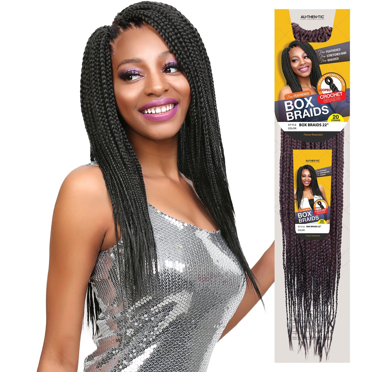 Authentic Synthetic Hair Crochet Braid Pre-Looped Box Braid 22"