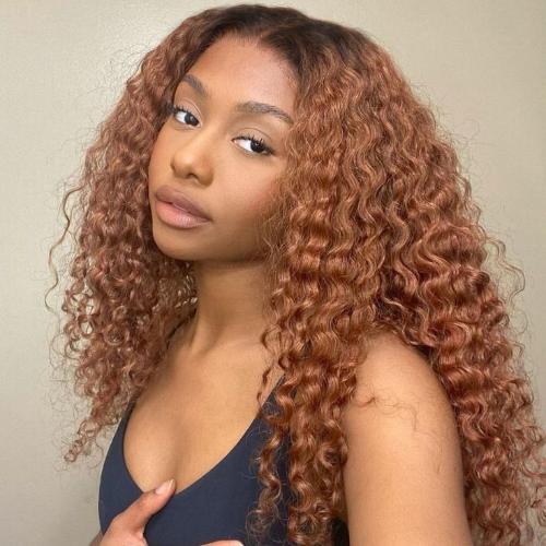 Wear and Go Pre Cut Glueless 100% Virgin Human Hair 5x5 Lace Wig T4/30 Jerry Curl 18"