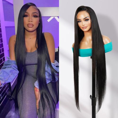 UpScale 100% Human Hair Glueless HD Swiss Lace 13x4 Lace Frontal Wig Super Long Straight 36"