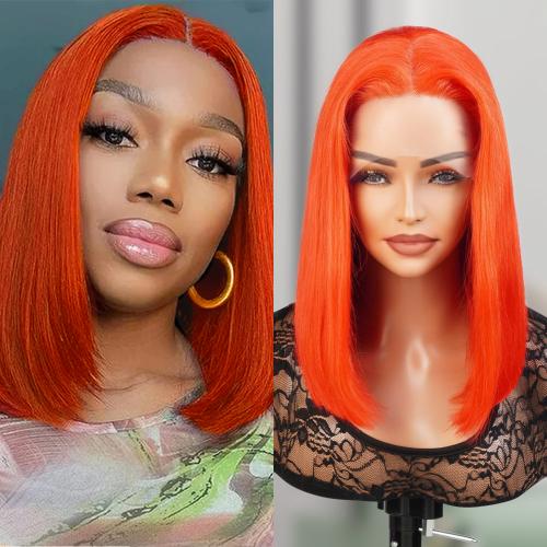 UpScale 100% Human Hair Glueless T Part Lace Wig Red Bob 12"