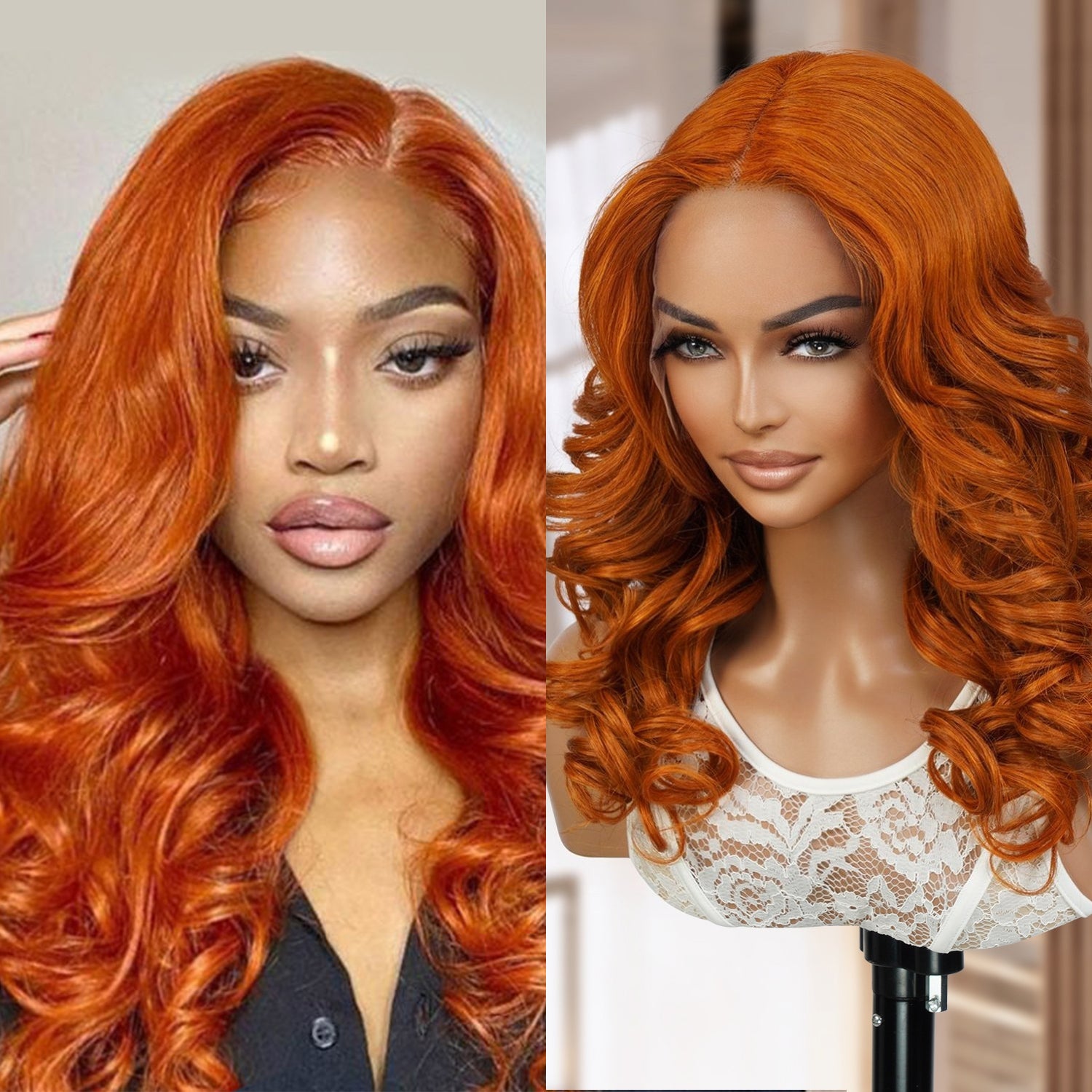 Good quality t-part human hair wigs, Pre-plucked with baby hair and natural look, Middle part wig of easy and comfortable to wear, Reasonable price for fancy colored wigs, Ginger orange color gives you a trendy look, Prevent hair damage with this Pre-Bleached & dyed wig by experts