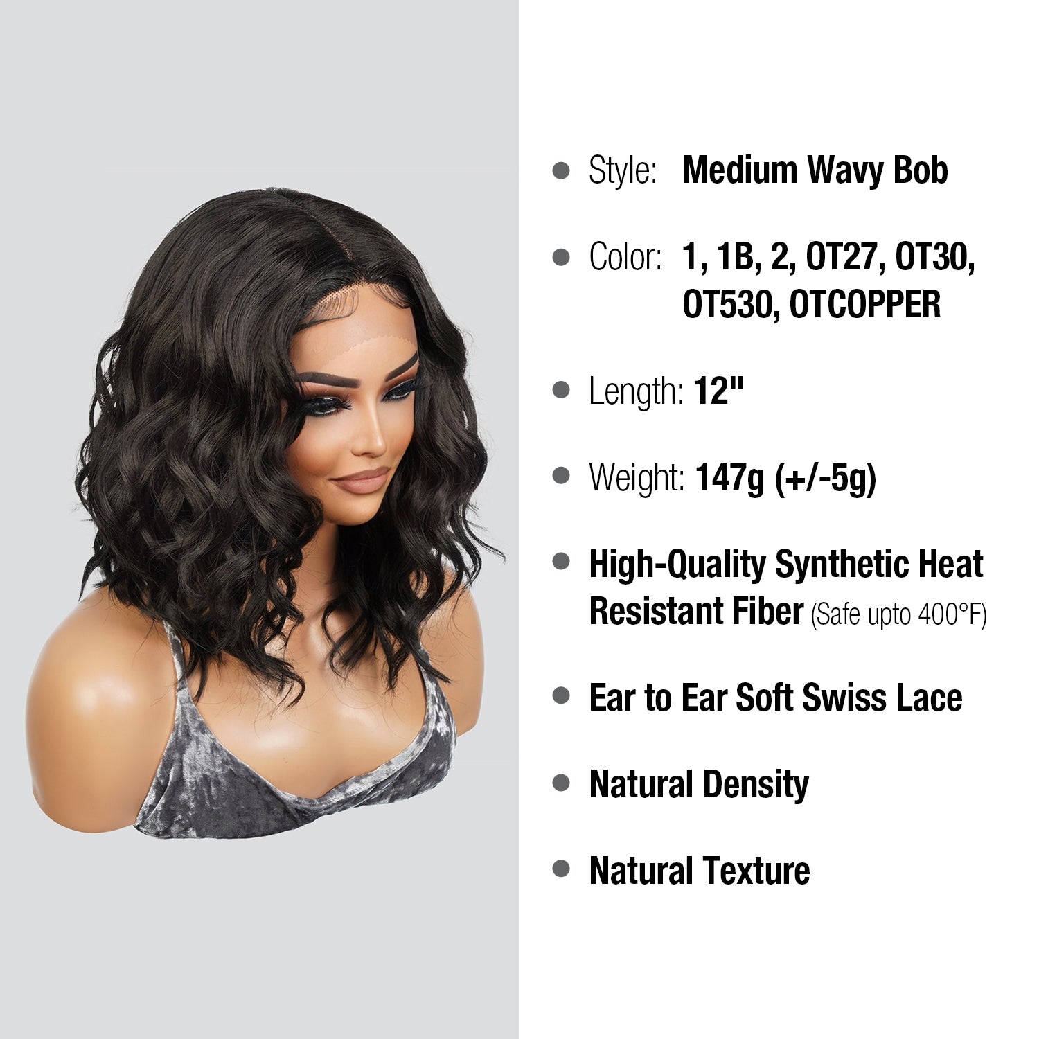 Introducing our stunning loose deep wave bob wig! Made with high-quality heat-resistant synthetic fibers, this wig features a middle center part Swiss lace front design for a natural-looking hairline. The wavy curly style adds volume and dimension to your hair, while the 12-inch length and bob cut offer a trendy touch. Perfect for black women, this easy-to-wear and style wig is a must-have for any occasion. Shop now for ultimate style and versatility!