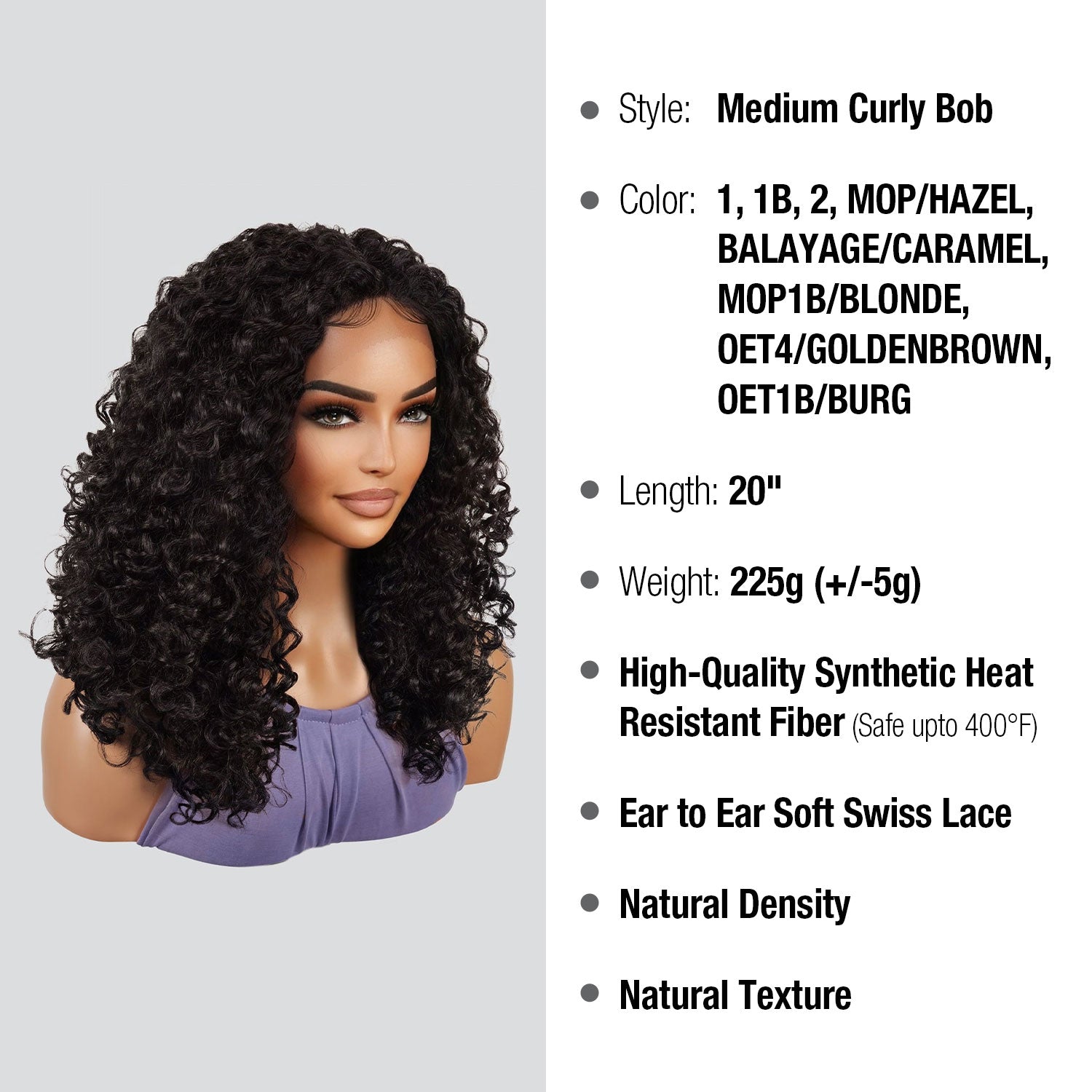 Introducing our medium curly bob deep wave T part Swiss lace front wig! Made with high-quality heat-resistant synthetic fibers, this wig features a natural-looking hairline with a deep part in the middle center. Perfect for black women, the T part design adds elegance, while the deep wave curly style adds volume and dimension. Easy to wear and style, this versatile wig is a must-have for any occasion. Shop now for ultimate style and versatility!