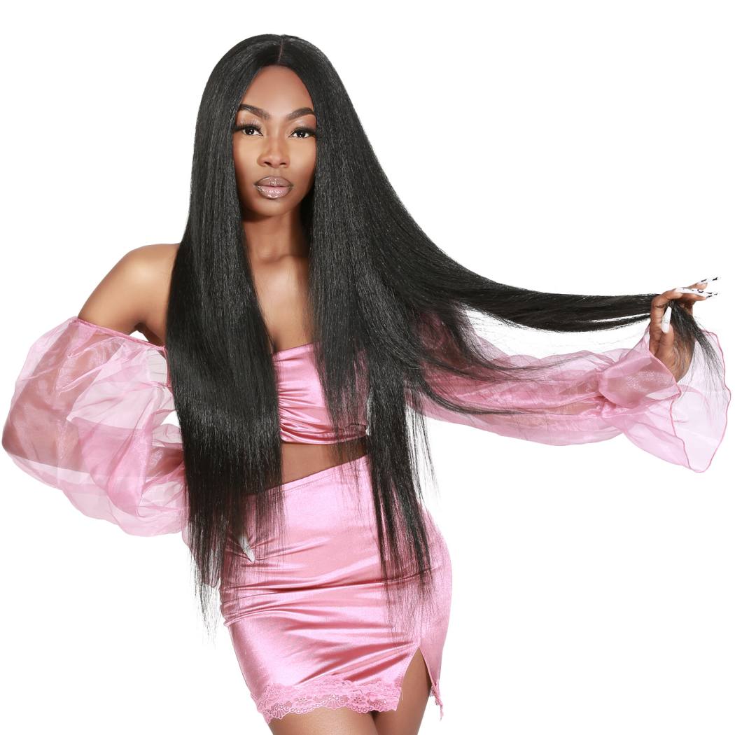 Introducing our 34-inch long waist-length straight lace front wig! Made with heat-resistant synthetic fibers, this wig offers a natural-looking hairline with a deep part design. Perfect for black women, it's easy to wear and style with adjustable straps for a comfortable fit. Shop now for ultimate style and versatility!