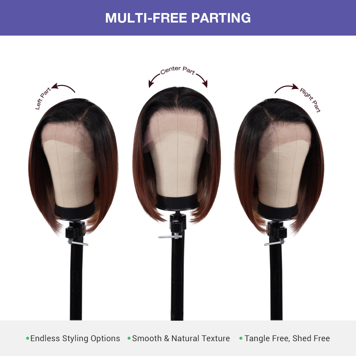 Multi-Parting, 13X6, Human Hair Blend, Frontal Wig, Invisible Lace, Pre-Plucked, Long Angled Bob, Shoulder-Length Bob,