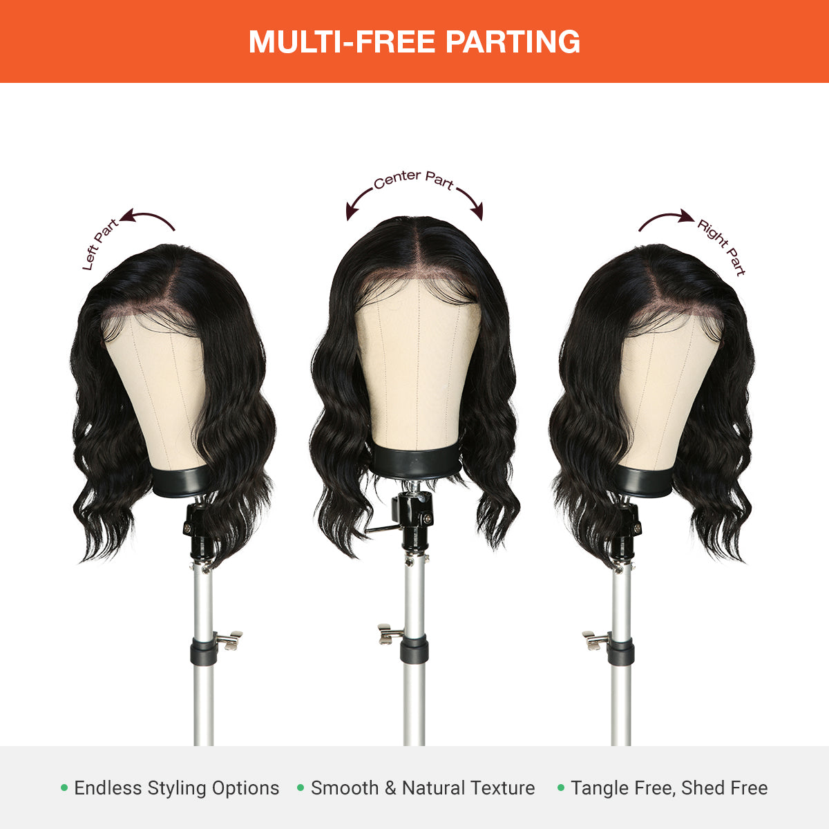 Multi-Parting, 13X6, Human Hair Blend, Frontal Wig, Invisible Lace, Pre-Plucked, Wavy Long Bob, Mid-Length Loose Wave, 