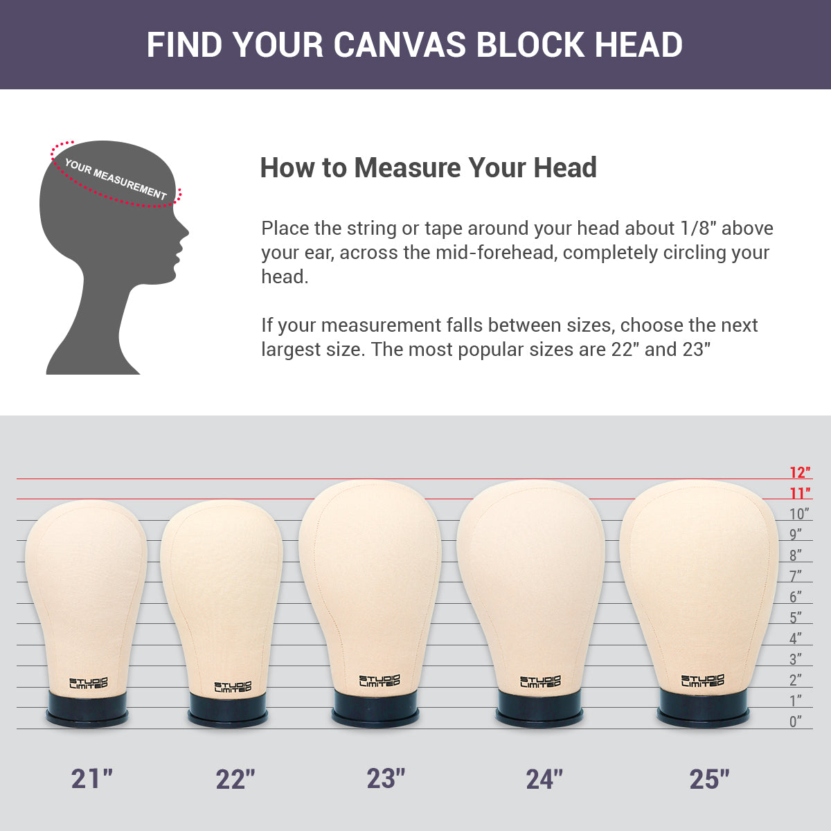 Studio Limited Canvas Block Head, Height 12", DIY Wig Making Starter Kit 12pcs