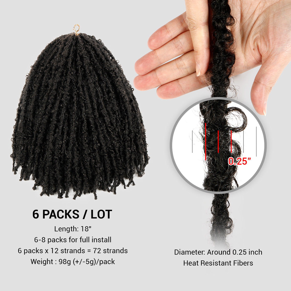 Authentic Synthetic Hair Pre-Looped Natural Butterfly Locs 18"